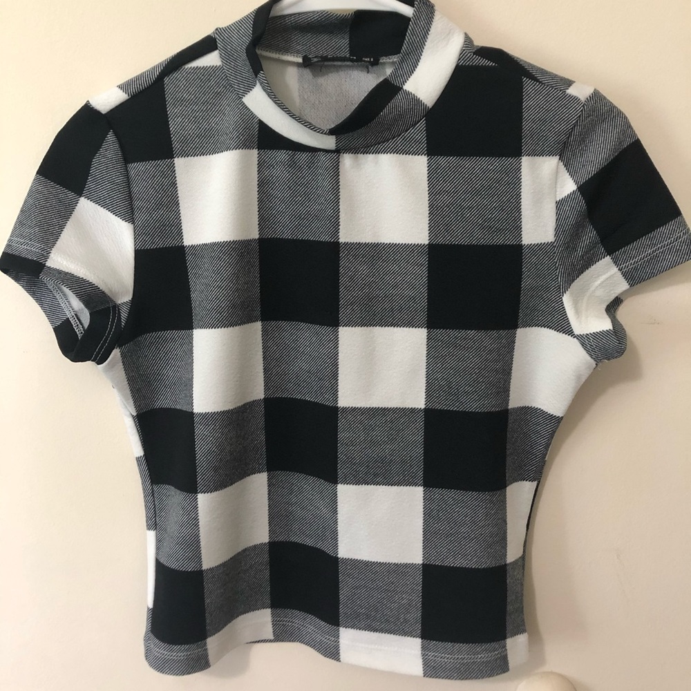 Black, white gray checked shirt